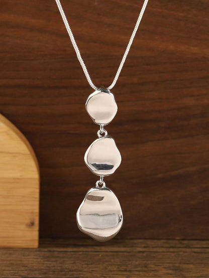 1 Pc Fashionable And Minimalist Asymmetrical Geometric Alloy Pendant Long Necklace, Timeless Handmade Bohemian Pendant Necklace, Fashionable And Durable Item Suitable For Both Men And Women, Elegant A