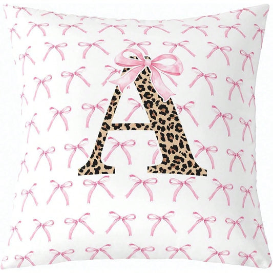1 Pc Leopard Alphabet Bow Tie Funky Y2K Preppy Bowknot Home Decor, Pillow Case 18"X18" Letter N Aesthetic Cheetah Princess Decoration Square Throw Pillow Cover One Side Printing Pillowcase With Envelo