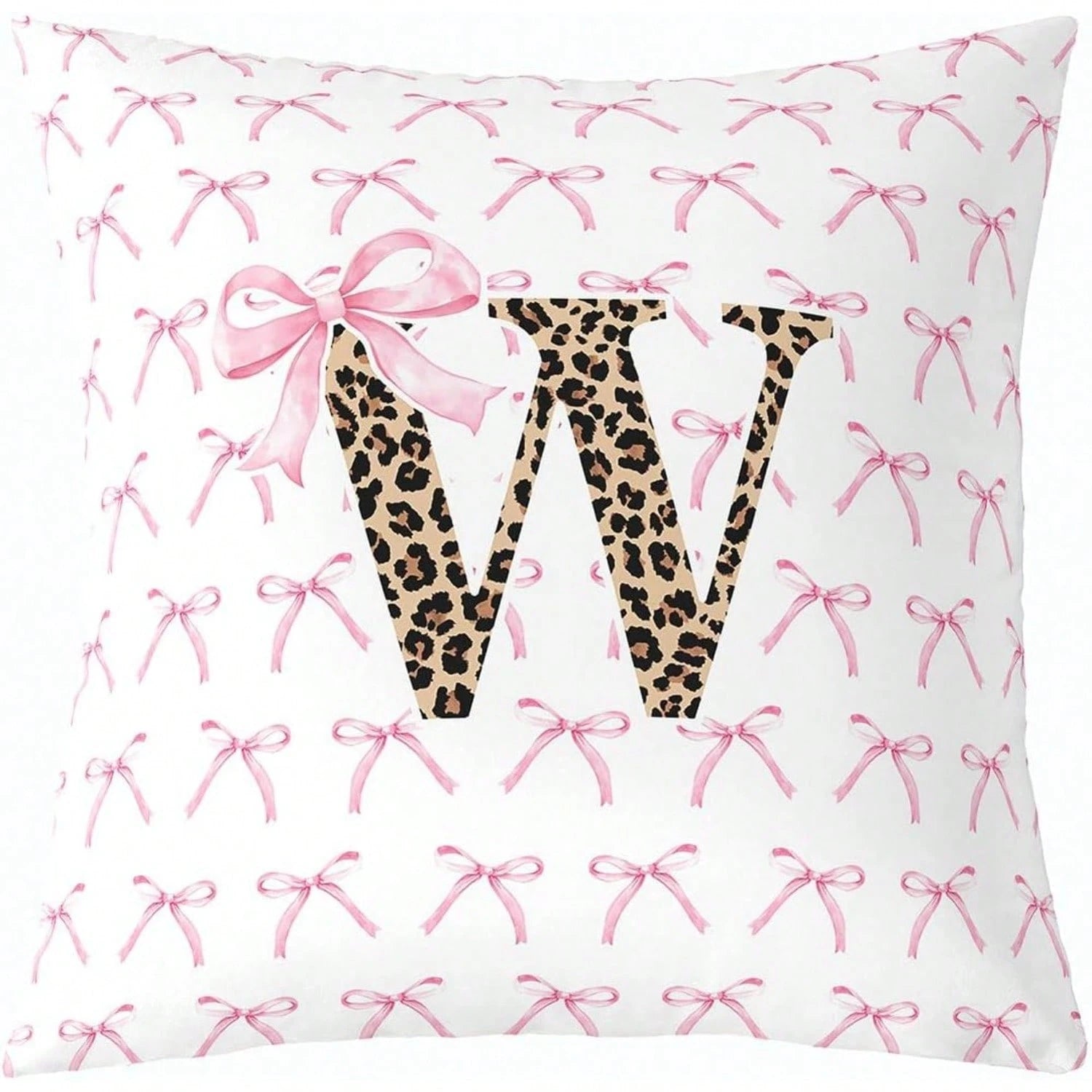 1 Pc Leopard Alphabet Bow Tie Funky Y2K Preppy Bowknot Home Decor, Pillow Case 18"X18" Letter N Aesthetic Cheetah Princess Decoration Square Throw Pillow Cover One Side Printing Pillowcase With Envelo