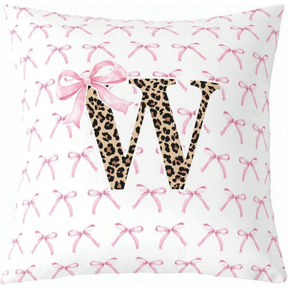 1 Pc Leopard Alphabet Bow Tie Funky Y2K Preppy Bowknot Home Decor, Pillow Case 18"X18" Letter N Aesthetic Cheetah Princess Decoration Square Throw Pillow Cover One Side Printing Pillowcase With Envelo