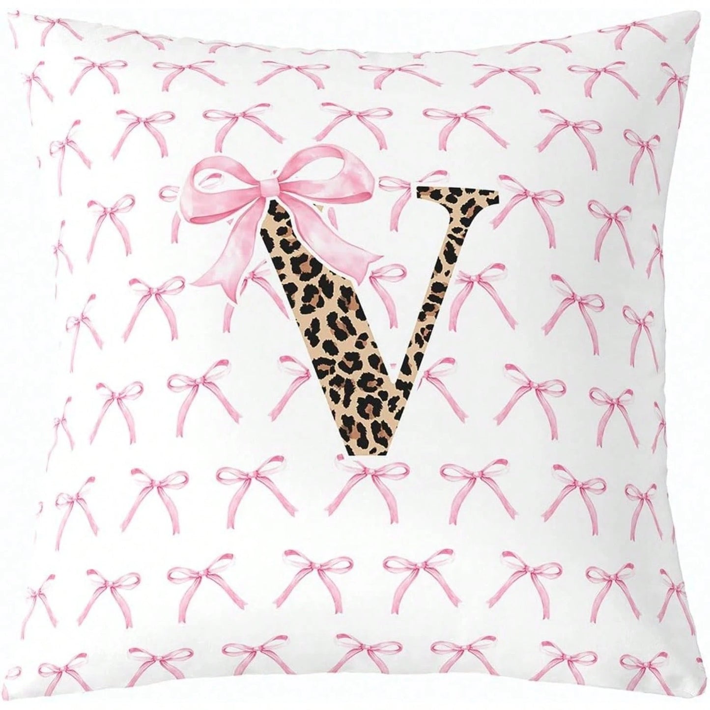 1 Pc Leopard Alphabet Bow Tie Funky Y2K Preppy Bowknot Home Decor, Pillow Case 18"X18" Letter N Aesthetic Cheetah Princess Decoration Square Throw Pillow Cover One Side Printing Pillowcase With Envelo