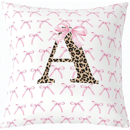 1 Pc Leopard Alphabet Bow Tie Funky Y2K Preppy Bowknot Home Decor, Pillow Case 18"X18" Letter N Aesthetic Cheetah Princess Decoration Square Throw Pillow Cover One Side Printing Pillowcase With Envelo