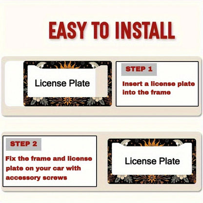 1 Piece 6.3x 12.2inch (16x 31cm ) Aluminum License Plate Frame Cover With Floral Sun And Moon Pattern, Front License Plate Frame, Car License Plate, Car Exterior Decoration
