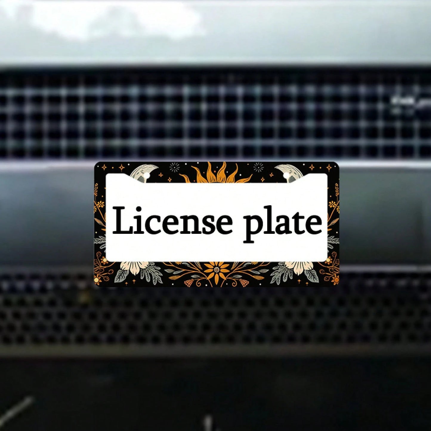 1 Piece 6.3x 12.2inch (16x 31cm ) Aluminum License Plate Frame Cover With Floral Sun And Moon Pattern, Front License Plate Frame, Car License Plate, Car Exterior Decoration