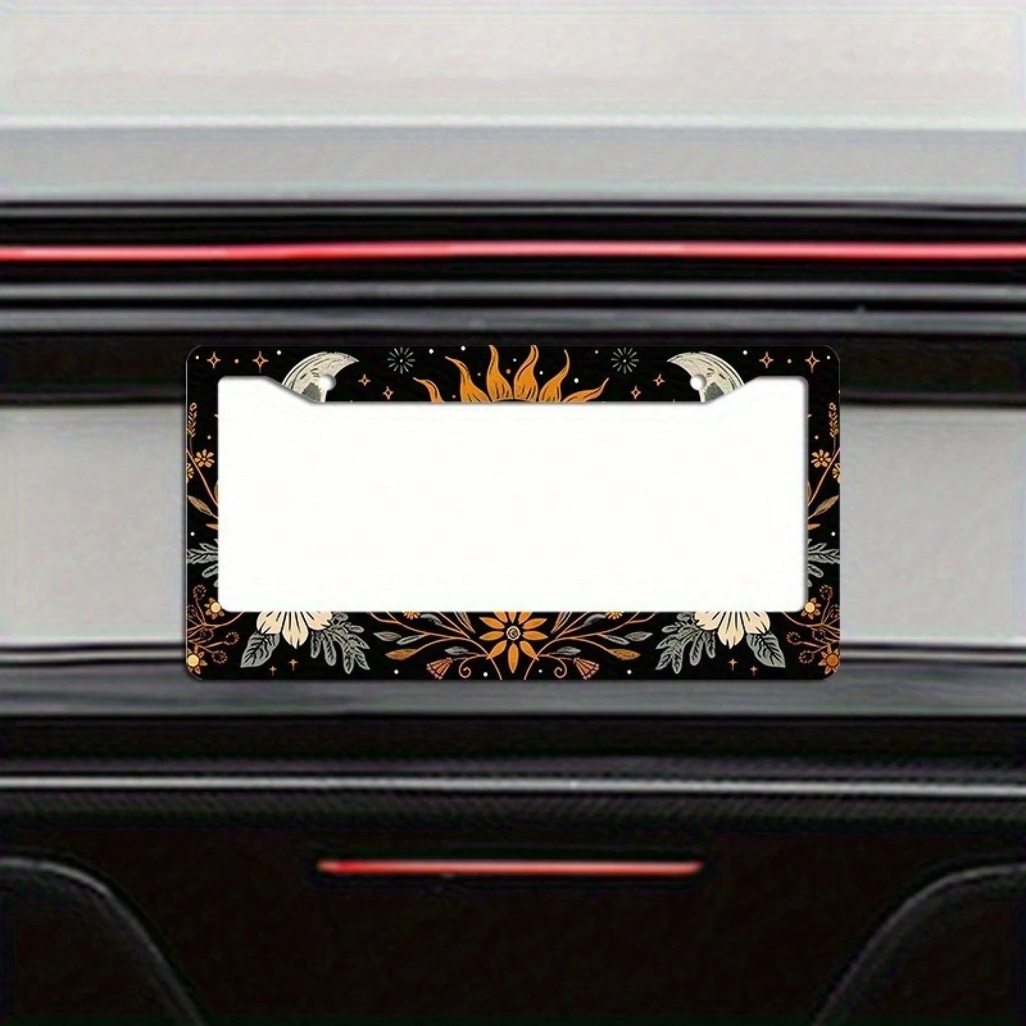 1 Piece 6.3x 12.2inch (16x 31cm ) Aluminum License Plate Frame Cover With Floral Sun And Moon Pattern, Front License Plate Frame, Car License Plate, Car Exterior Decoration