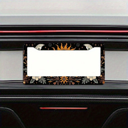 1 Piece 6.3x 12.2inch (16x 31cm ) Aluminum License Plate Frame Cover With Floral Sun And Moon Pattern, Front License Plate Frame, Car License Plate, Car Exterior Decoration