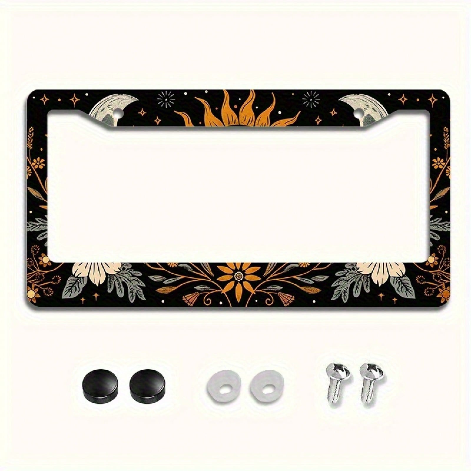 1 Piece 6.3x 12.2inch (16x 31cm ) Aluminum License Plate Frame Cover With Floral Sun And Moon Pattern, Front License Plate Frame, Car License Plate, Car Exterior Decoration