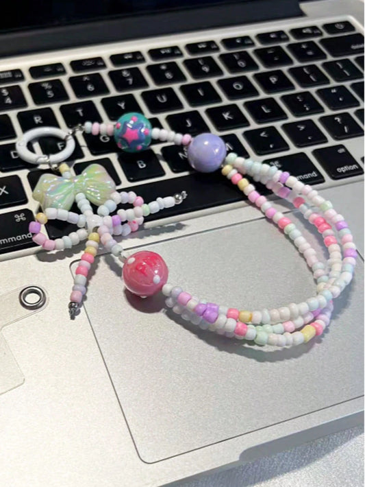 1 Piece Cute Bow Flower Y2K Beaded Mobile Phone Hanger String Simple Short Mobile Phone Headband Earrings Camera Chain Pendant Accessories Gift For Mother, Family, Friends Birthday, Festival Mobile Ph