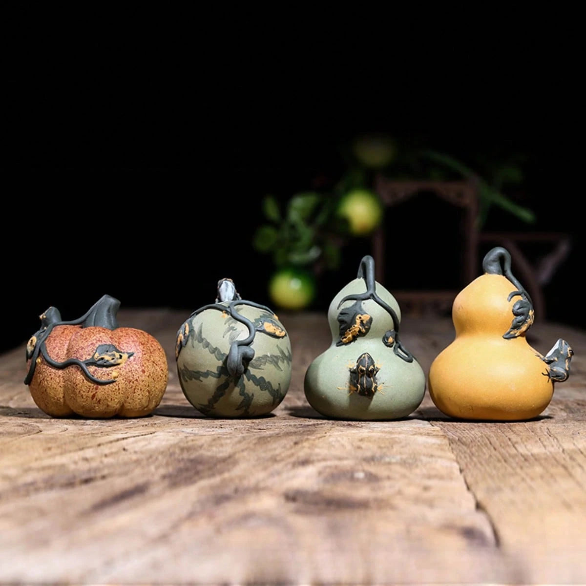 1 Piece Water Spray Tea Pet Handmade Frog Watermelon Ornament Gourd Pumpkin Vegetable Fruit Tea Playing Tea Set Accessories