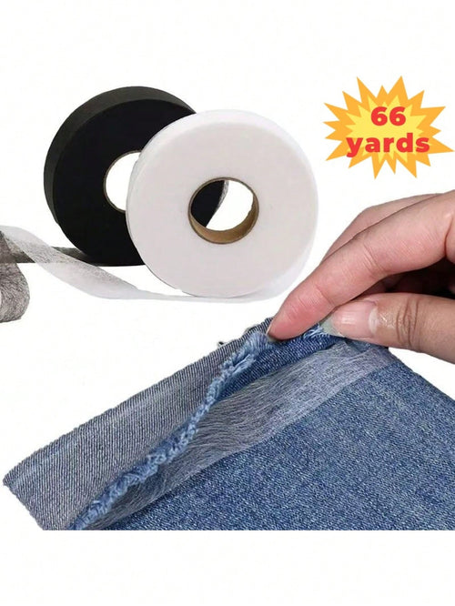 1 Roll 66 Yards Fusible Bias Tape, Double-Sided Adhesive, Strong Adhesive Washable, Hot Melt Tape With Double-Sided Backing, Seamless Edging Tape, Suitable For Altering Clothes, Pants, Jeans, Curtains