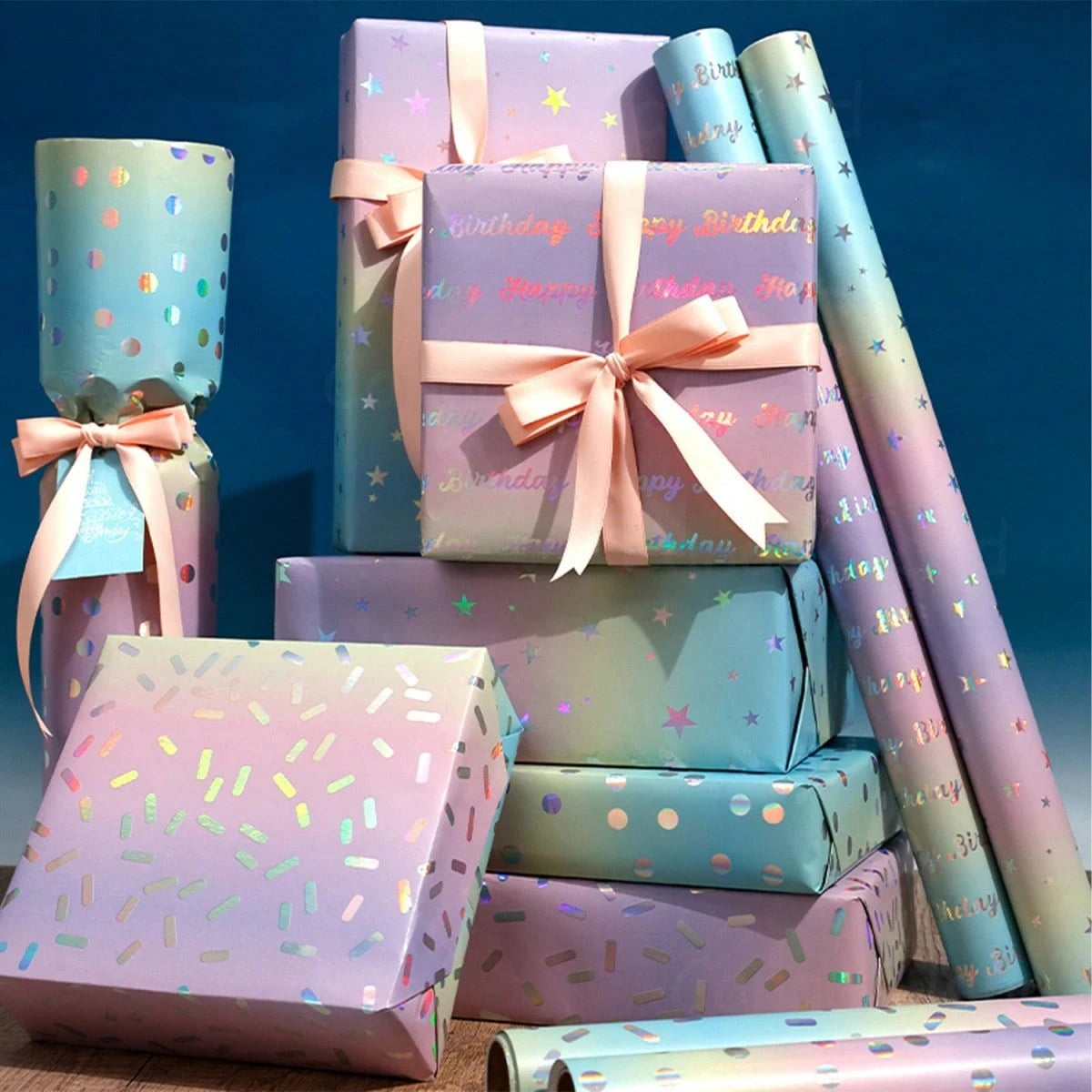1 Roll Of Shiny Gradient Color Gift Wrapping Paper,With Shimmering Sequins,Suitable For Baby Shower Party,Gender Revealed,Children' Birthday Party