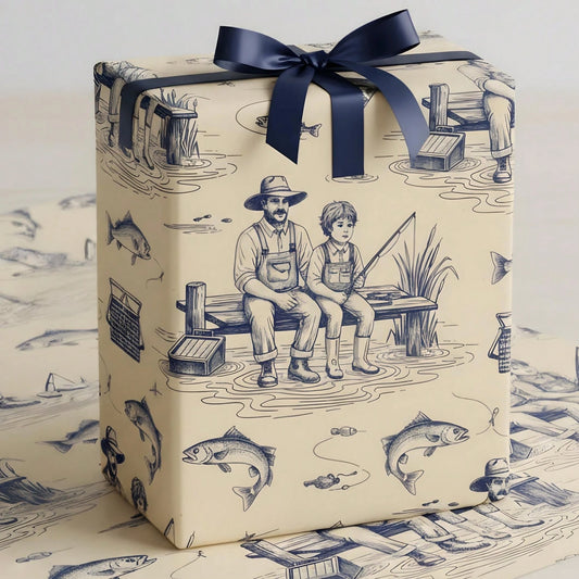 1 Roll Vintage Fishing Wrapping Paper, Father & Son, Outdoorsman Gift Wrap R For Wedding, Birthday, Baby Shower, Holiday Gifts & DIY Crafts-58 X22 Inches