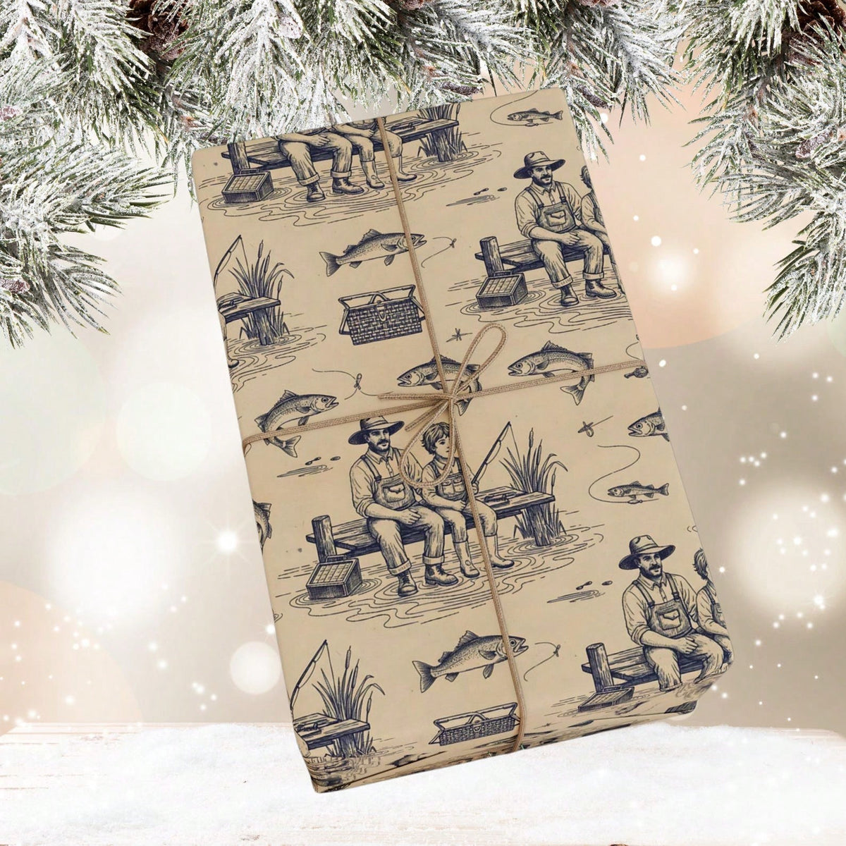 1 Roll Vintage Fishing Wrapping Paper, Father & Son, Outdoorsman Gift Wrap R For Wedding, Birthday, Baby Shower, Holiday Gifts & DIY Crafts-58 X22 Inches