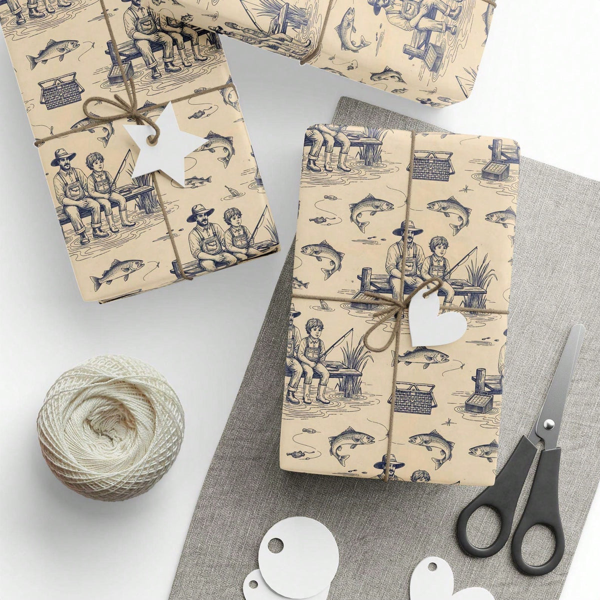 1 Roll Vintage Fishing Wrapping Paper, Father & Son, Outdoorsman Gift Wrap R For Wedding, Birthday, Baby Shower, Holiday Gifts & DIY Crafts-58 X22 Inches