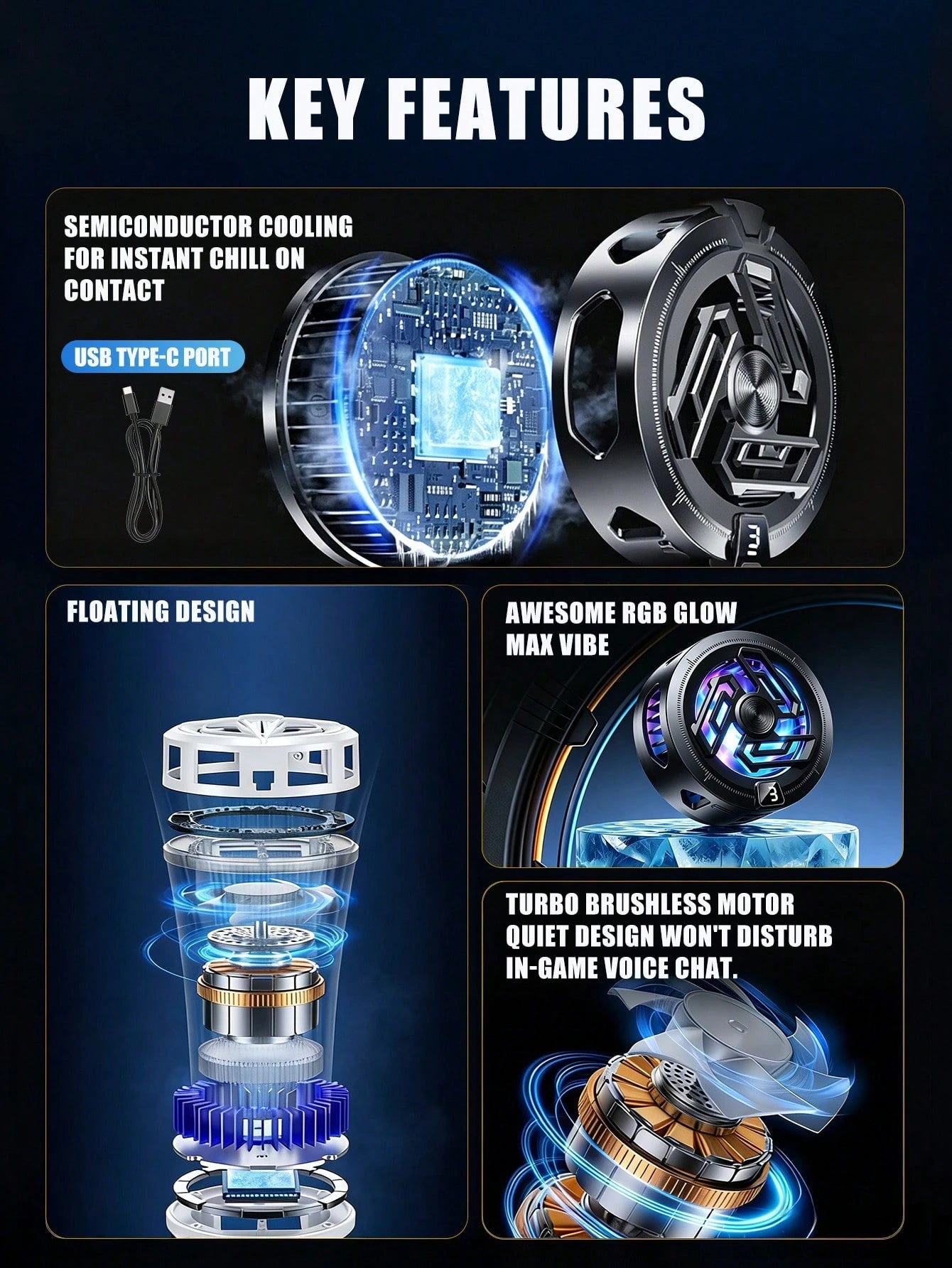 1 Set/2 Sets Phone Cooler, 2-In-1 Magnetic And Clip-On Phone Cooling Fan, Using Semiconductor Cooling Technology, 3 Working Modes, RGB Lighting Effect, USB-C Interface Gaming Phone Cooler, Suitable Fo