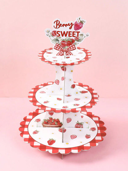 1 Set 3-Tier Strawberry Cupcake Stand, Cupcake Display Rack, Baby Shower Party Cupcake Tower, Birthday Party Tabletop Centerpiece, Birthday Dessert Cupcake Tier, Baby Shower Decor, 1st Birthday Decora