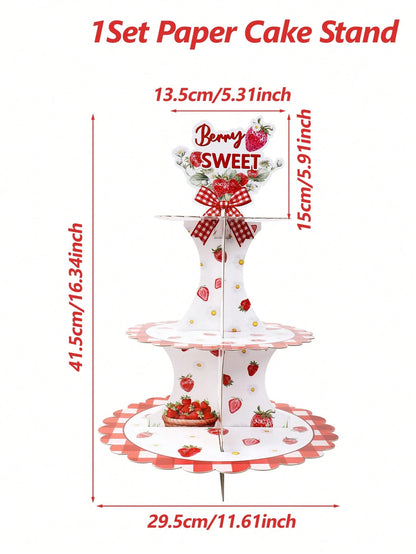 1 Set 3-Tier Strawberry Cupcake Stand, Cupcake Display Rack, Baby Shower Party Cupcake Tower, Birthday Party Tabletop Centerpiece, Birthday Dessert Cupcake Tier, Baby Shower Decor, 1st Birthday Decora