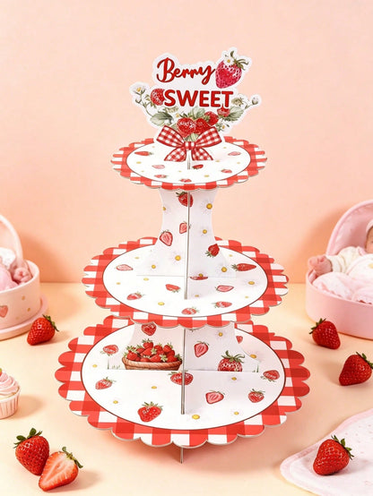1 Set 3-Tier Strawberry Cupcake Stand, Cupcake Display Rack, Baby Shower Party Cupcake Tower, Birthday Party Tabletop Centerpiece, Birthday Dessert Cupcake Tier, Baby Shower Decor, 1st Birthday Decora
