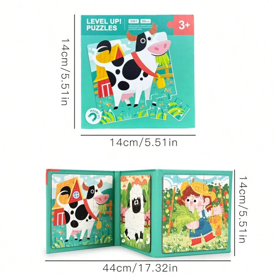 1 Set (50 Pieces) Magnetic Paper Puzzle – 3-In-1 Magnetic Puzzle Book. Educational Toy For Cognitive Development And Preschool Learning; Ideal Gift For Children Aged 3+. Perfect For Travel And On-The