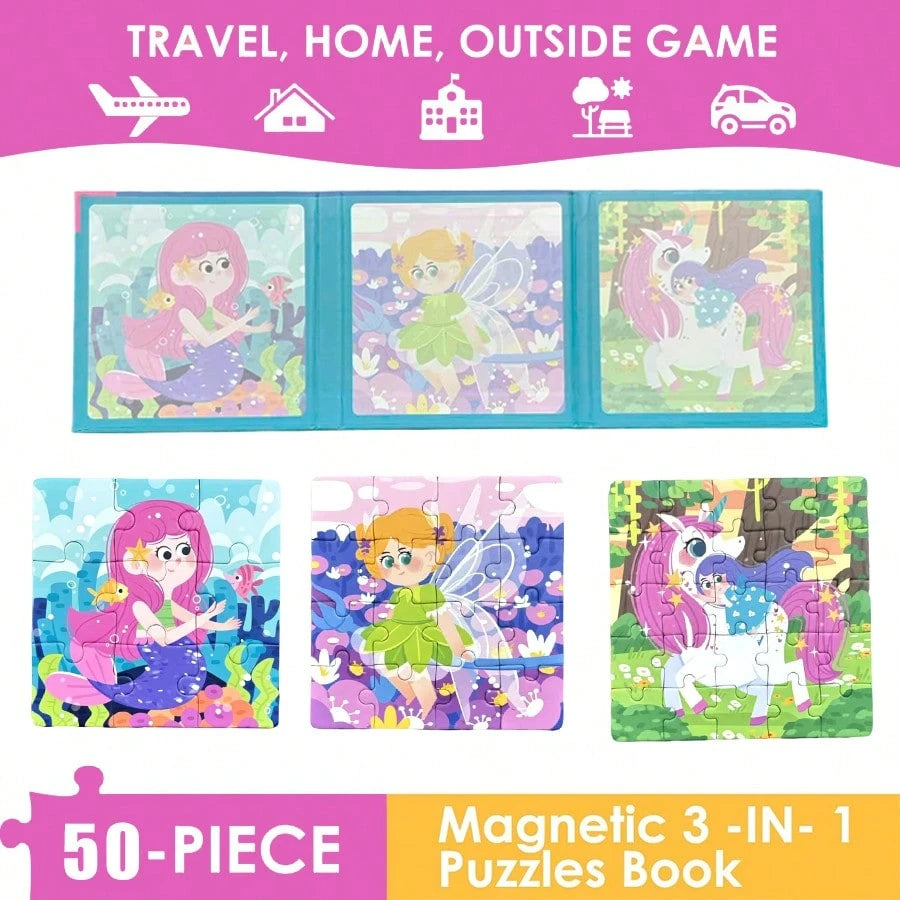 1 Set (50 Pieces) Magnetic Paper Puzzle – 3-In-1 Magnetic Puzzle Book. Educational Toy For Cognitive Development And Preschool Learning; Ideal Gift For Children Aged 3+. Perfect For Travel And On-The