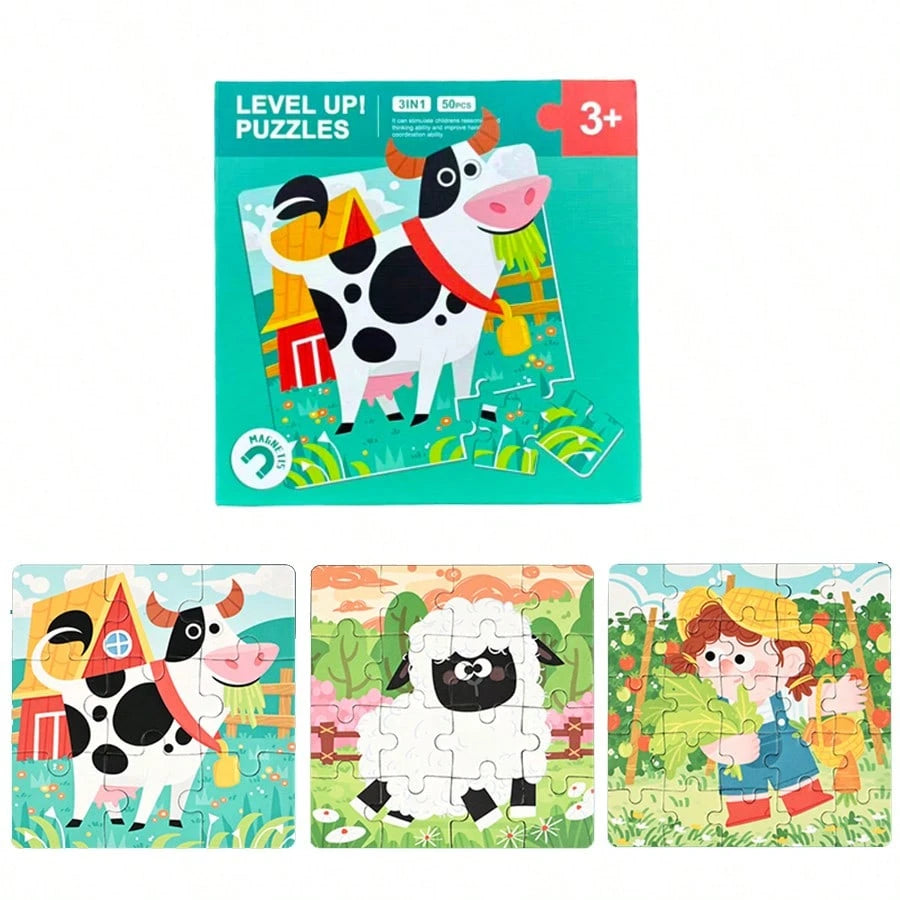 1 Set (50 Pieces) Magnetic Paper Puzzle – 3-In-1 Magnetic Puzzle Book. Educational Toy For Cognitive Development And Preschool Learning; Ideal Gift For Children Aged 3+. Perfect For Travel And On-The