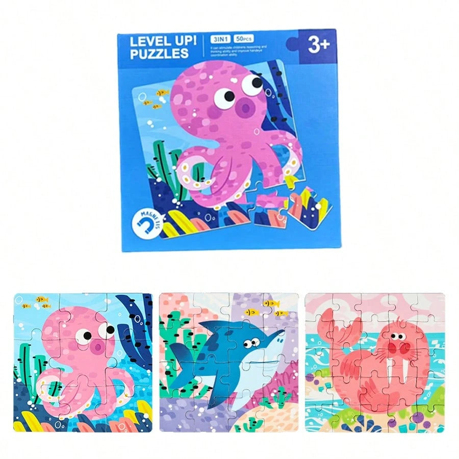 1 Set (50 Pieces) Magnetic Paper Puzzle – 3-In-1 Magnetic Puzzle Book. Educational Toy For Cognitive Development And Preschool Learning; Ideal Gift For Children Aged 3+. Perfect For Travel And On-The