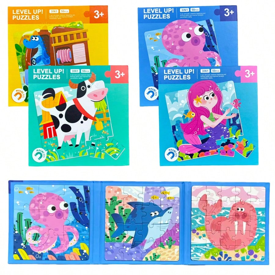 1 Set (50 Pieces) Magnetic Paper Puzzle – 3-In-1 Magnetic Puzzle Book. Educational Toy For Cognitive Development And Preschool Learning; Ideal Gift For Children Aged 3+. Perfect For Travel And On-The
