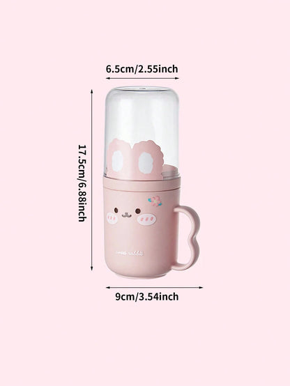 1 Set Cute Rabbit Design Travel Toothbrush Holder & Rinse Cup- Portable Plastic Toothpaste Cup, Bathroom Gargle Cup, Space-Saving Personal Hygiene Solution For Business Travel And Vacation