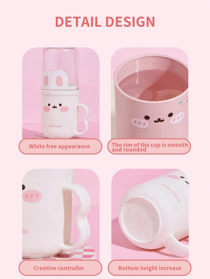 1 Set Cute Rabbit Design Travel Toothbrush Holder & Rinse Cup- Portable Plastic Toothpaste Cup, Bathroom Gargle Cup, Space-Saving Personal Hygiene Solution For Business Travel And Vacation