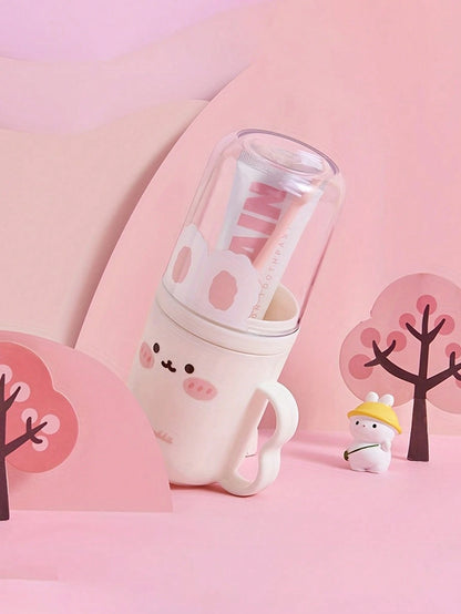1 Set Cute Rabbit Design Travel Toothbrush Holder & Rinse Cup- Portable Plastic Toothpaste Cup, Bathroom Gargle Cup, Space-Saving Personal Hygiene Solution For Business Travel And Vacation
