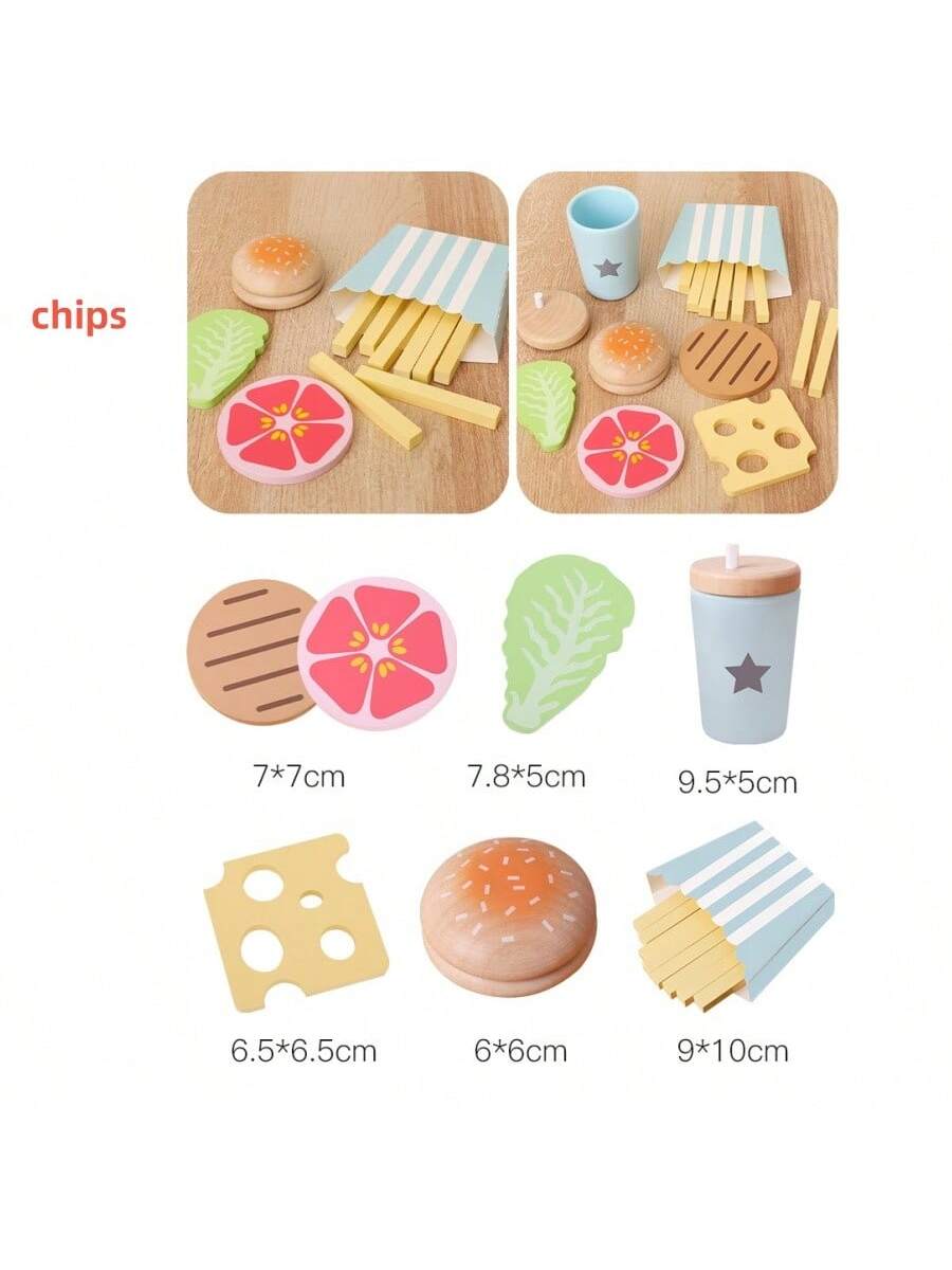 1 Set Kids Play Kitchen Toys Wooden Assorted Fake Snacks Platter, Pretend Play Realistic Vegetable & Fruit Salad Cutting Playset
