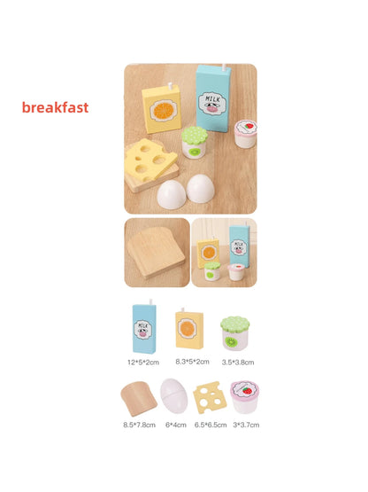 1 Set Kids Play Kitchen Toys Wooden Assorted Fake Snacks Platter, Pretend Play Realistic Vegetable & Fruit Salad Cutting Playset