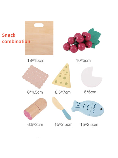 1 Set Kids Play Kitchen Toys Wooden Assorted Fake Snacks Platter, Pretend Play Realistic Vegetable & Fruit Salad Cutting Playset