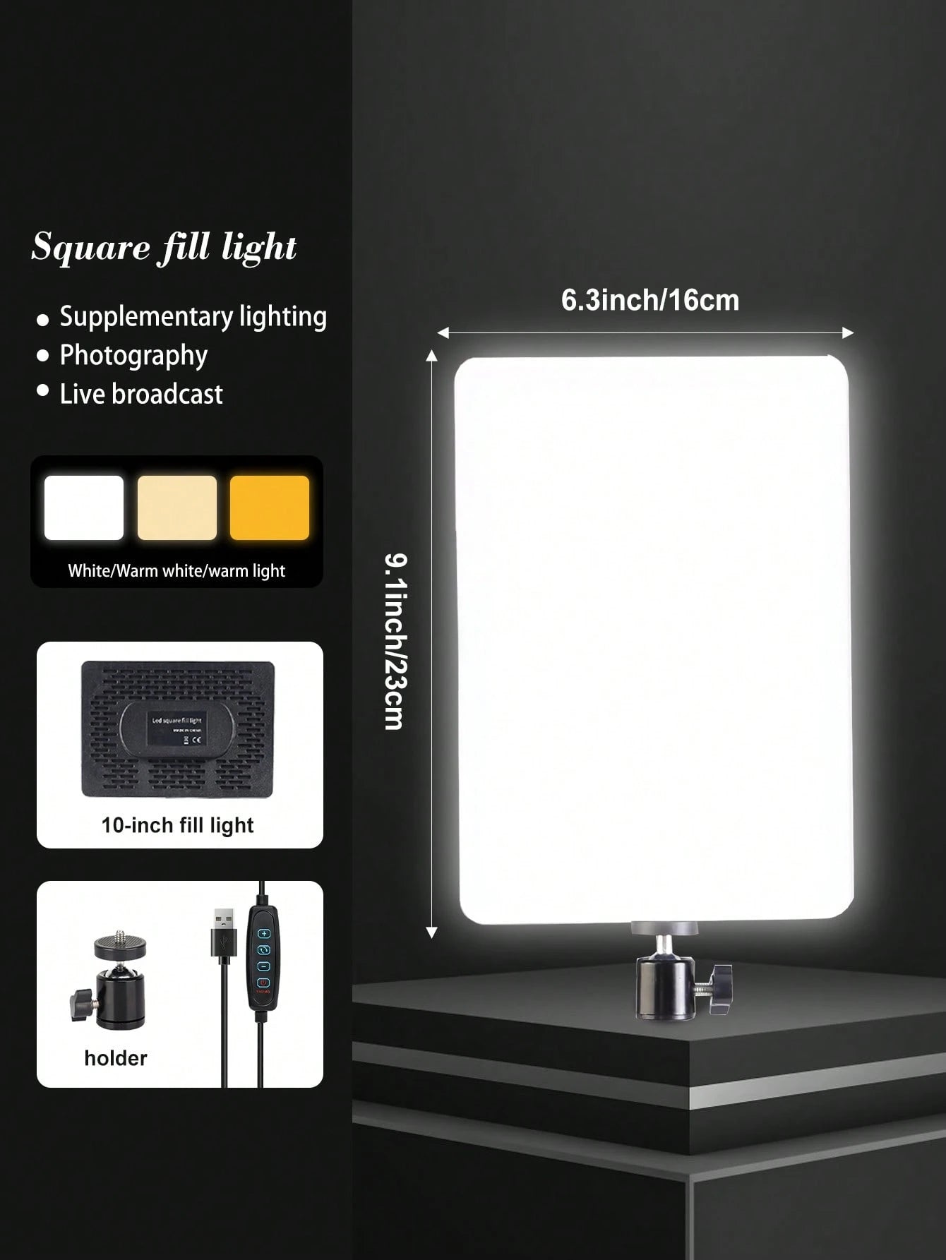 1 Set Of 10 Inch Square Fill Light, Professional Lighting Equipment For Live Streaming And Food Photography- USB Powered, Soft Emitting, Square Fill Light LED Light With 110cm Tripod, Used For Photo