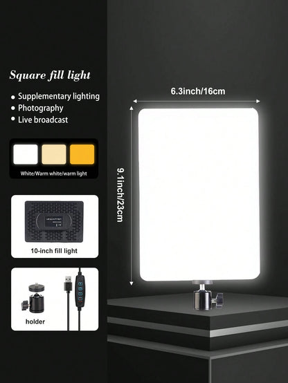 1 Set Of 10 Inch Square Fill Light, Professional Lighting Equipment For Live Streaming And Food Photography- USB Powered, Soft Emitting, Square Fill Light LED Light With 110cm Tripod, Used For Photo