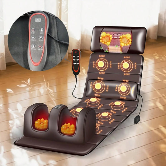 1 Set Of Large Full-Body Heating Massager With Neck And Foot Device And Massage Headrest, Lumbar Mat, Timer Vibration Massager, Comfortable And Wear-Resistant, Non-Slip Bottom, Easy To Store, Suitable
