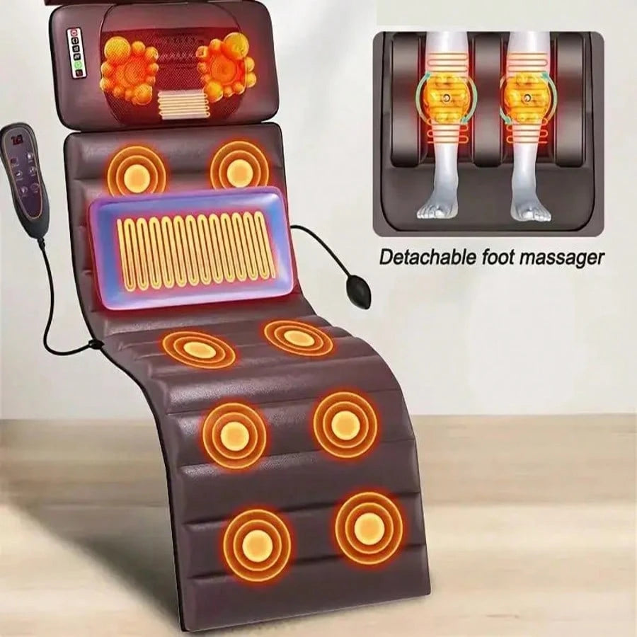 1 Set Of Large Full-Body Heating Massager With Neck And Foot Device And Massage Headrest, Lumbar Mat, Timer Vibration Massager, Comfortable And Wear-Resistant, Non-Slip Bottom, Easy To Store, Suitable