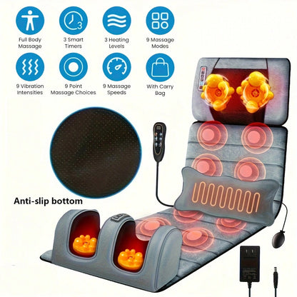 1 Set Of Large Full-Body Heating Massager With Neck And Foot Device And Massage Headrest, Lumbar Mat, Timer Vibration Massager, Comfortable And Wear-Resistant, Non-Slip Bottom, Easy To Store, Suitable