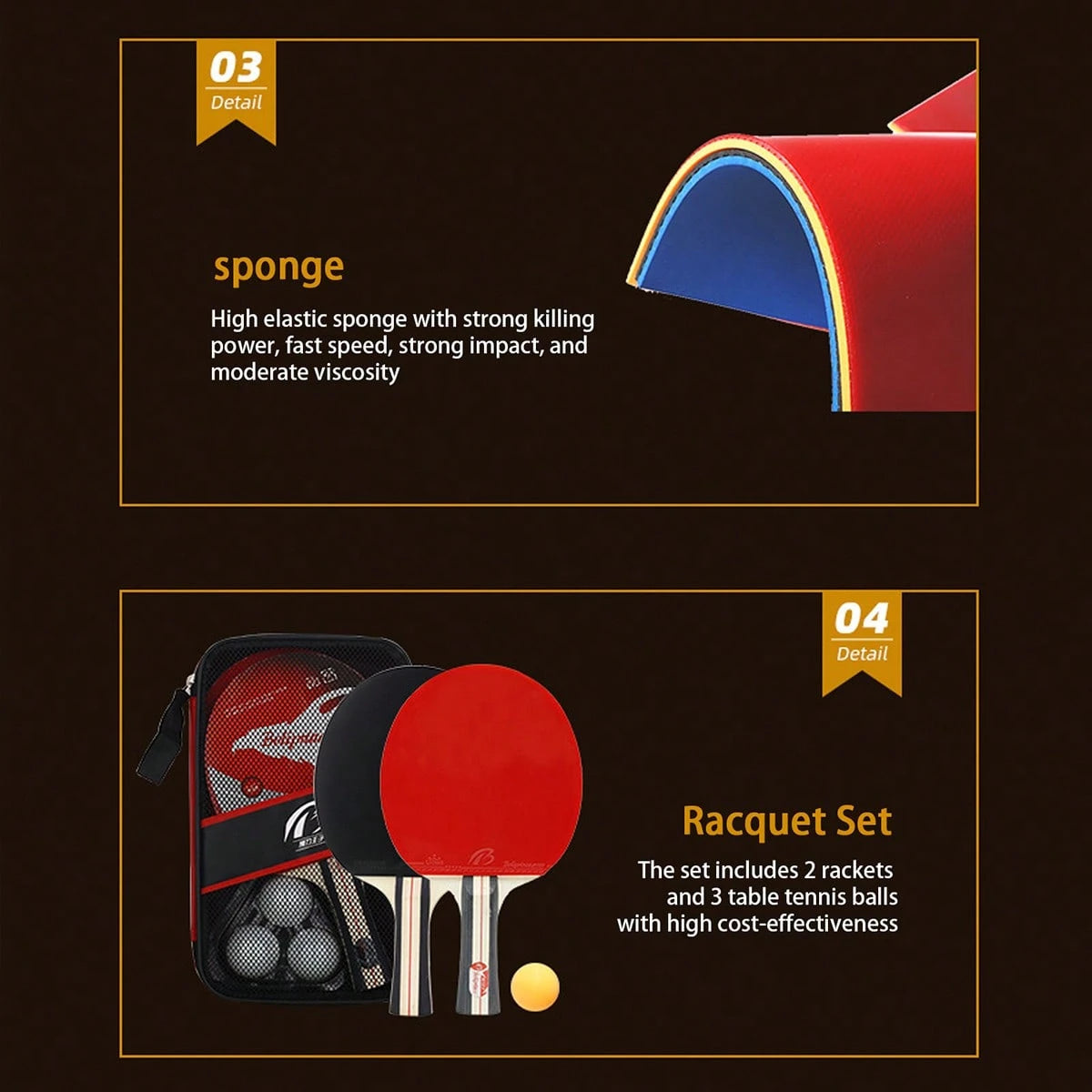 1 Set Ping Pong Paddle Set For Beginners And Advanced Players-2 Premium Quality Rackets And 3 Balls- Ideal For Professional Tournament Play (Blue Spong And Orange Sponge Is Shipped Randomly)