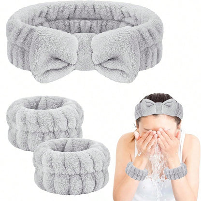 1 Set Skincare Headband And Wristbands, Puffy Spa Make Up Headband For Washing Face, Soft Headbands For Women, A Must-Have Travel Essential & School Essentials, Cute Hair Tie & Skincare Accessories, P