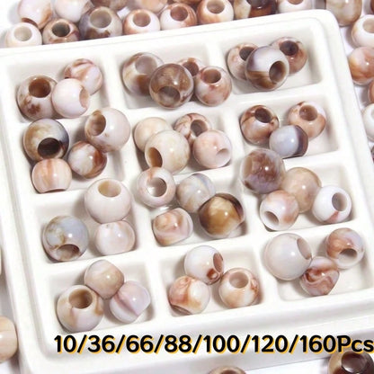 10/36/66/88/100/120/160Pcs Ink Wash Tie Dye Large Hole Barrel Beads Straight Loose Beads DIY Handmade Bracelet Necklace Spacer Beads Accessories Vintage Earth Tone Glossy Beading Materials Random Styl