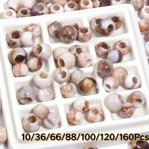 10/36/66/88/100/120/160Pcs Ink Wash Tie Dye Large Hole Barrel Beads Straight Loose Beads DIY Handmade Bracelet Necklace Spacer Beads Accessories Vintage Earth Tone Glossy Beading Materials Random Styl