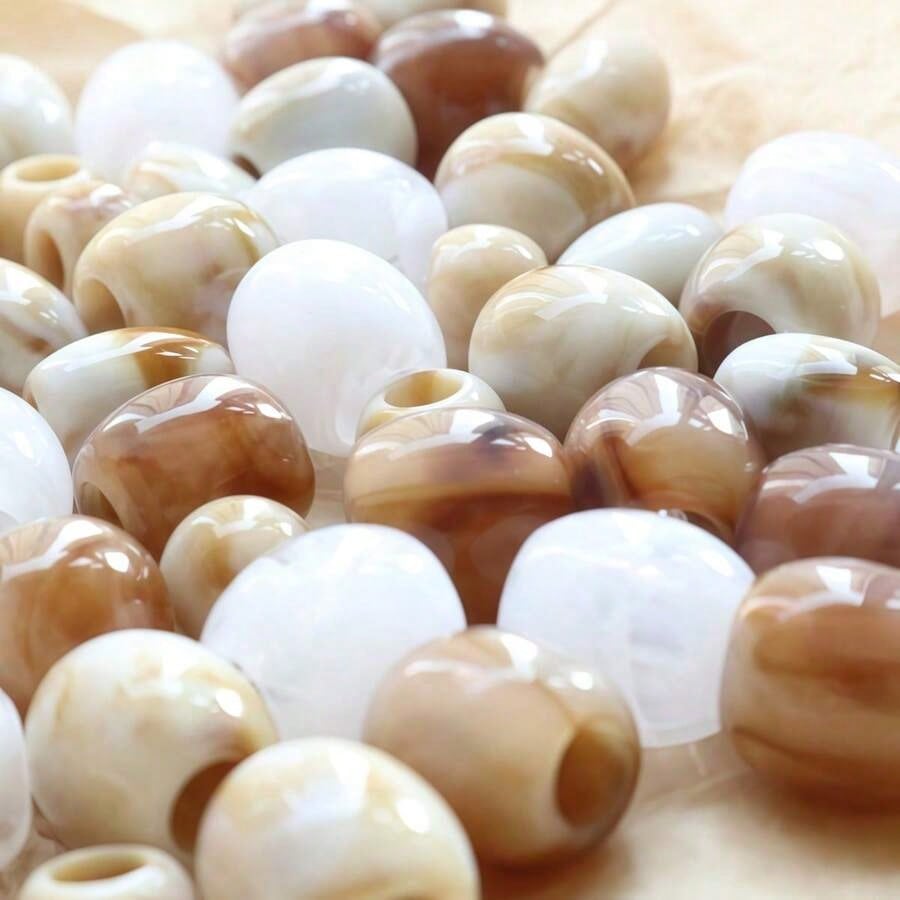 10/36/66/88/100/120/160Pcs Ink Wash Tie Dye Large Hole Barrel Beads Straight Loose Beads DIY Handmade Bracelet Necklace Spacer Beads Accessories Vintage Earth Tone Glossy Beading Materials Random Styl