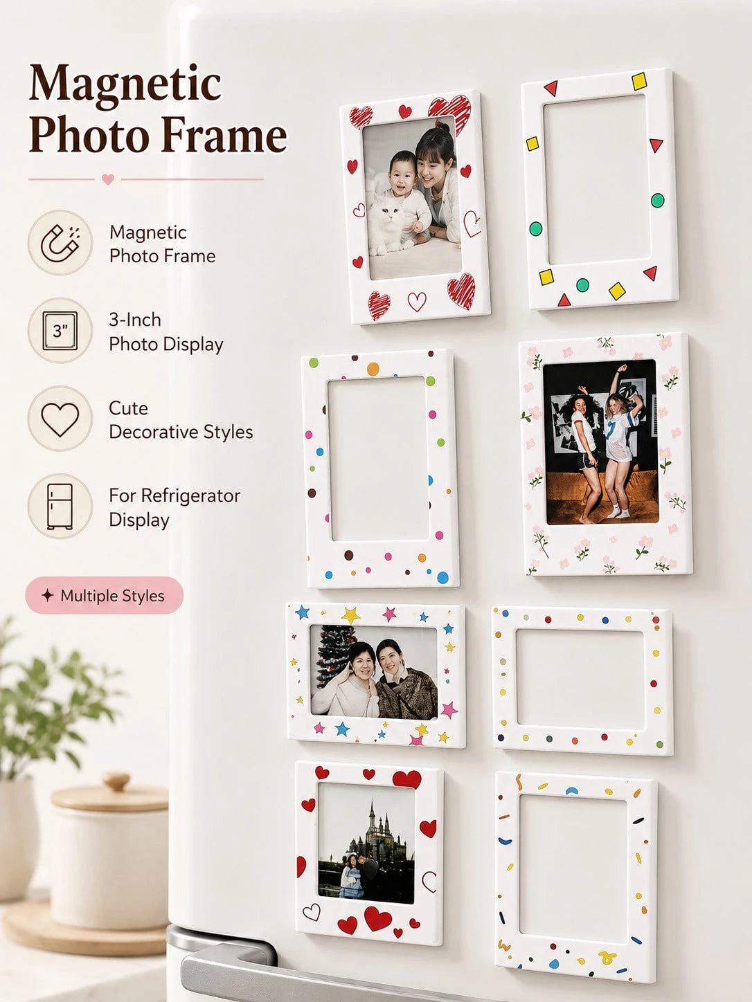 10/5/2 Packs 3 Inch Magnetic Photo Frames, Mini Fridge Magnet Picture Frame, Desktop Tabletop Display, Father's Day Gift Summer Home Decor European Travel Memory Rustic Boho Keepsake