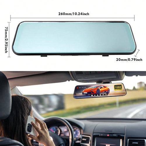 10 Inch IPS Touch Mirror Dash Cam Dual 1080P Front Rear 140° Wide Angle Waterproof Backup Cam G-Sensor Loop Recording Parking Guide Supports 64GB TF Card For All Vehicles Viral Driving Recorder Gift F