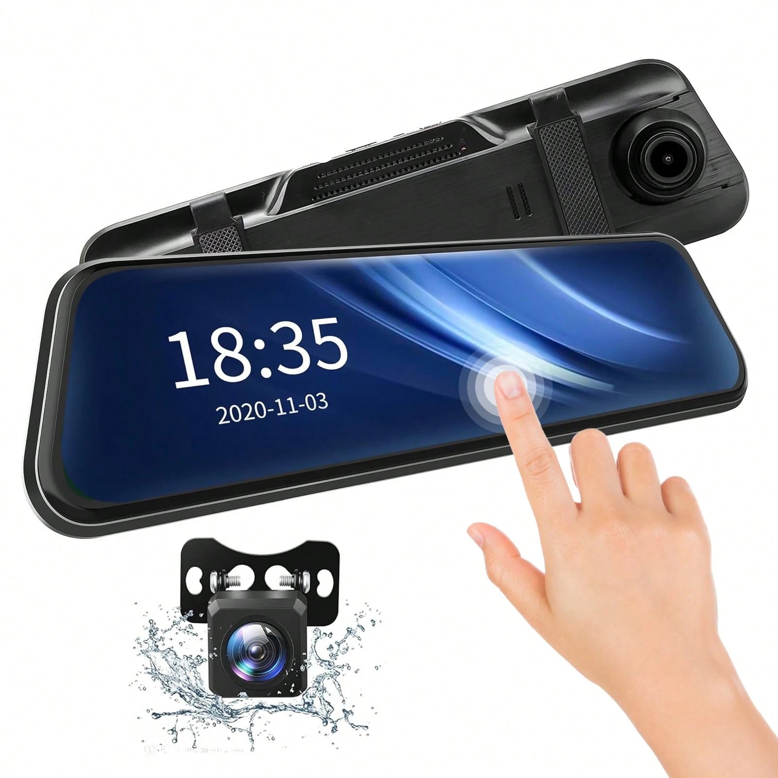 10 Inch IPS Touch Mirror Dash Cam Dual 1080P Front Rear 140° Wide Angle Waterproof Backup Cam G-Sensor Loop Recording Parking Guide Supports 64GB TF Card For All Vehicles Viral Driving Recorder Gift F