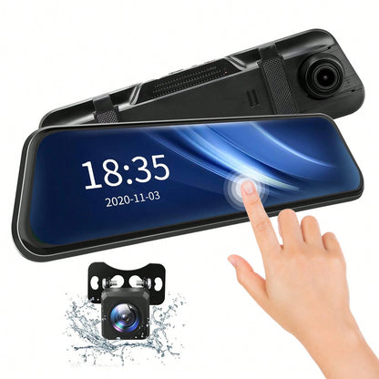 10 Inch IPS Touch Mirror Dash Cam Dual 1080P Front Rear 140° Wide Angle Waterproof Backup Cam G-Sensor Loop Recording Parking Guide Supports 64GB TF Card For All Vehicles Viral Driving Recorder Gift F