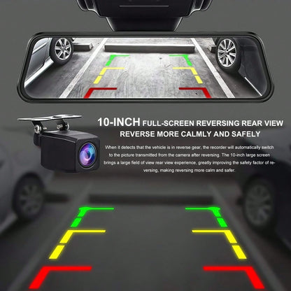10 Inch IPS Touch Mirror Dash Cam Dual 1080P Front Rear 140° Wide Angle Waterproof Backup Cam G-Sensor Loop Recording Parking Guide Supports 64GB TF Card For All Vehicles Viral Driving Recorder Gift F