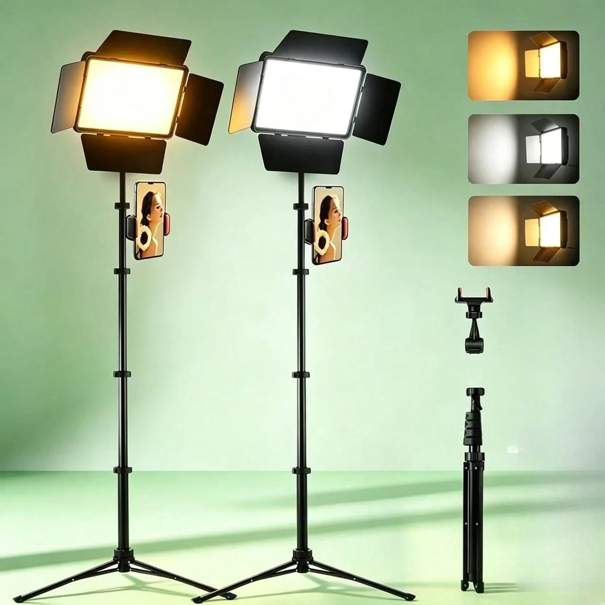 10-Inch LED Panel Light, Comes With A 63-Inch Adjustable Tripod And Universal Phone Holder, 3 Color Temperatures And 10 Brightness Levels, USB Powered- LED Square Fill Light, Dimmable Video Light, Su