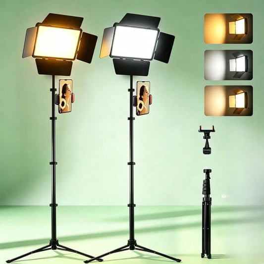 10-Inch LED Panel Light, Comes With A 63-Inch Adjustable Tripod And Universal Phone Holder, 3 Color Temperatures And 10 Brightness Levels, USB Powered- LED Square Fill Light, Dimmable Video Light, Su